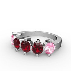 Garnet ve pembe kuvars 925 ayar gümüş yüzük