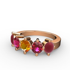 5 Taşlı Yüzük - Sitrin, rodolit garnet ve kök yakut 18 ayar rose altın yüzük #l3jdq7