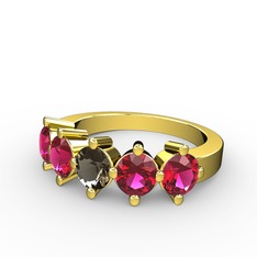 5 Taşlı Yüzük - Dumanlı kuvars ve rodolit garnet 14 ayar altın yüzük #l6p2wu