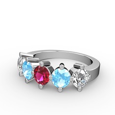 Rodolit garnet, akuamarin ve beyaz zirkon 18 ayar beyaz altın yüzük