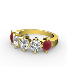 5 Taşlı Yüzük - Pırlanta ve kök yakut 8 ayar altın yüzük (1.98 karat) #lbgp1w