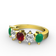 5 Taşlı Yüzük - Garnet, pırlanta ve kök zümrüt 925 ayar altın kaplama gümüş yüzük (1.32 karat) #lc3c4