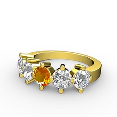 5 Taşlı Yüzük - Sitrin, pırlanta ve swarovski 8 ayar altın yüzük (1.32 karat) #lgzrap