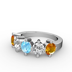 Akuamarin, swarovski ve sitrin 8 ayar beyaz altın yüzük