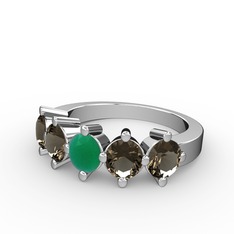 5 Taşlı Yüzük - Kök zümrüt ve dumanlı kuvars 8 ayar beyaz altın yüzük #ll0qrr