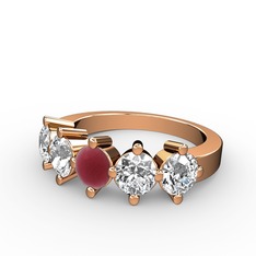 5 Taşlı Yüzük - Kök yakut, beyaz zirkon ve swarovski 18 ayar rose altın yüzük #ly4ftv