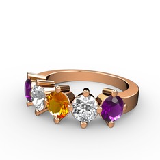 5 Taşlı Yüzük - Sitrin, pırlanta ve ametist 18 ayar rose altın yüzük (1.32 karat) #m0lox2
