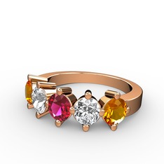 5 Taşlı Yüzük - Rodolit garnet, beyaz zirkon ve sitrin 8 ayar rose altın yüzük #mbvmqw