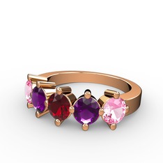 5 Taşlı Yüzük - Garnet, ametist ve pembe kuvars 18 ayar rose altın yüzük #mkpmd7