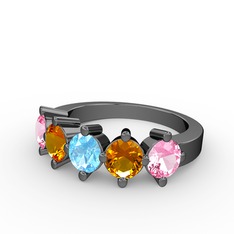 5 Taşlı Yüzük - Akuamarin, sitrin ve pembe kuvars 925 ayar siyah rodyum kaplama gümüş yüzük #mpkc7c