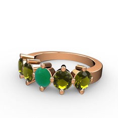 5 Taşlı Yüzük - Kök zümrüt ve peridot 8 ayar rose altın yüzük #mwawew