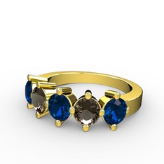 5 Taşlı Yüzük - Lab safir ve dumanlı kuvars 18 ayar altın yüzük #mwn2nc
