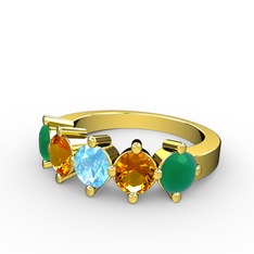 5 Taşlı Yüzük - Akuamarin, sitrin ve kök zümrüt 925 ayar altın kaplama gümüş yüzük #mxhci9