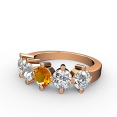5 Taşlı Yüzük - Sitrin, beyaz zirkon ve pırlanta 18 ayar rose altın yüzük (1.32 karat) #n10gok