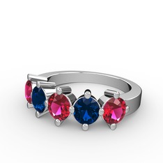 5 Taşlı Yüzük - Rodolit garnet ve lab safir 18 ayar beyaz altın yüzük #n72bnt