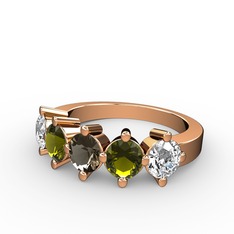5 Taşlı Yüzük - Dumanlı kuvars, peridot ve swarovski 18 ayar rose altın yüzük #nal133