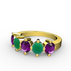 5 Taşlı Yüzük - Ametist ve kök zümrüt 14 ayar altın yüzük #nbnzgi