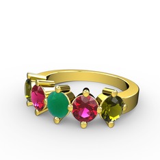 5 Taşlı Yüzük - Kök zümrüt, rodolit garnet ve peridot 14 ayar altın yüzük #ni4bin