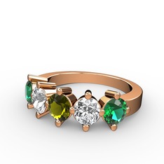 5 Taşlı Yüzük - Peridot, swarovski ve yeşil kuvars 14 ayar rose altın yüzük #nihyn7