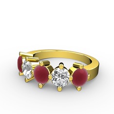 5 Taşlı Yüzük - Kök yakut ve beyaz zirkon 18 ayar altın yüzük #nlc7a7