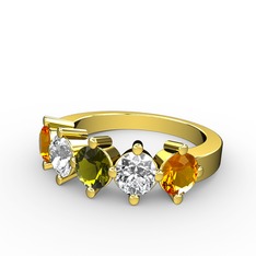 5 Taşlı Yüzük - Peridot, swarovski ve sitrin 18 ayar altın yüzük #o0ir47