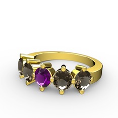 5 Taşlı Yüzük - Ametist ve dumanlı kuvars 18 ayar altın yüzük #o6io5d