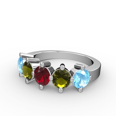 5 Taşlı Yüzük - Garnet, peridot ve akuamarin 18 ayar beyaz altın yüzük #oasgnv
