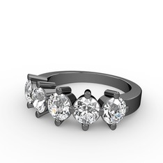 5 Taşlı Yüzük - Beyaz zirkon ve swarovski 925 ayar siyah rodyum kaplama gümüş yüzük #odzuyx