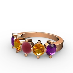 Kök yakut, sitrin ve ametist 925 ayar rose altın kaplama gümüş yüzük
