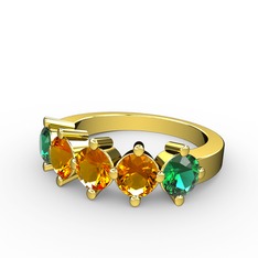 Sitrin ve yeşil kuvars 925 ayar altın kaplama gümüş yüzük