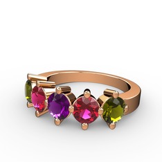 Ametist, rodolit garnet ve peridot 18 ayar rose altın yüzük