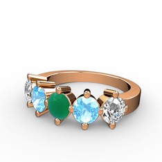 5 Taşlı Yüzük - Kök zümrüt, akuamarin ve beyaz zirkon 14 ayar rose altın yüzük #oqwyid