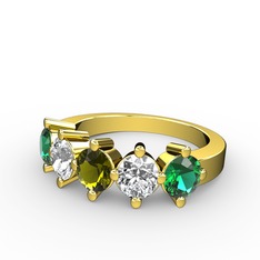 5 Taşlı Yüzük - Peridot, beyaz zirkon ve yeşil kuvars 14 ayar altın yüzük #p098t8