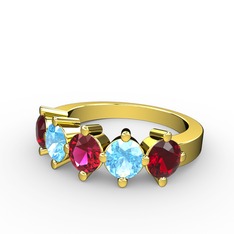 Rodolit garnet, akuamarin ve garnet 14 ayar altın yüzük