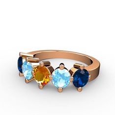 5 Taşlı Yüzük - Sitrin, akuamarin ve lab safir 925 ayar rose altın kaplama gümüş yüzük #paqdzl