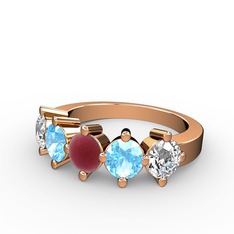 5 Taşlı Yüzük - Kök yakut, akuamarin ve pırlanta 18 ayar rose altın yüzük (1.32 karat) #pbrd3y