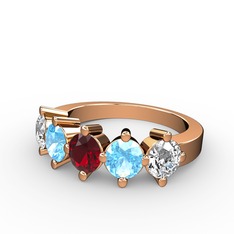 Garnet, akuamarin ve beyaz zirkon 18 ayar rose altın yüzük