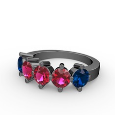 Rodolit garnet ve lab safir 925 ayar siyah rodyum kaplama gümüş yüzük