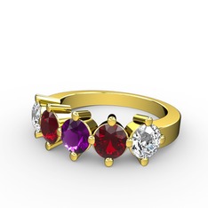 5 Taşlı Yüzük - Ametist, garnet ve pırlanta 18 ayar altın yüzük (1.32 karat) #plgv86