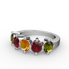 5 Taşlı Yüzük - Sitrin, garnet ve peridot 925 ayar gümüş yüzük #pmbvvv