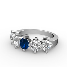 5 Taşlı Yüzük - Lab safir ve swarovski 18 ayar beyaz altın yüzük #ppx0wl
