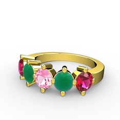 5 Taşlı Yüzük - Pembe kuvars, kök zümrüt ve rodolit garnet 18 ayar altın yüzük #pq5erc