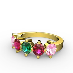 5 Taşlı Yüzük - Yeşil kuvars, rodolit garnet ve pembe kuvars 925 ayar altın kaplama gümüş yüzük #pun61n