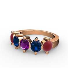 5 Taşlı Yüzük - Ametist, lab safir ve kök yakut 925 ayar rose altın kaplama gümüş yüzük #pvjgva
