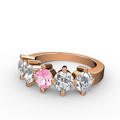 Pembe kuvars ve swarovski 14 ayar rose altın yüzük