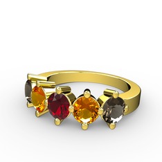 5 Taşlı Yüzük - Garnet, sitrin ve dumanlı kuvars 925 ayar altın kaplama gümüş yüzük #px62mj