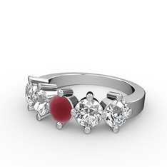 5 Taşlı Yüzük - Kök yakut, beyaz zirkon ve pırlanta 14 ayar beyaz altın yüzük (1.32 karat) #pz61ay