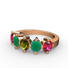 Peridot, kök zümrüt ve rodolit garnet 18 ayar rose altın yüzük