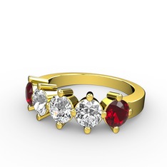 5 Taşlı Yüzük - Beyaz zirkon, swarovski ve garnet 18 ayar altın yüzük #q2dh76