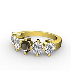 5 Taşlı Yüzük - Dumanlı kuvars ve pırlanta 18 ayar altın yüzük (2.64 karat) #q3jw1w